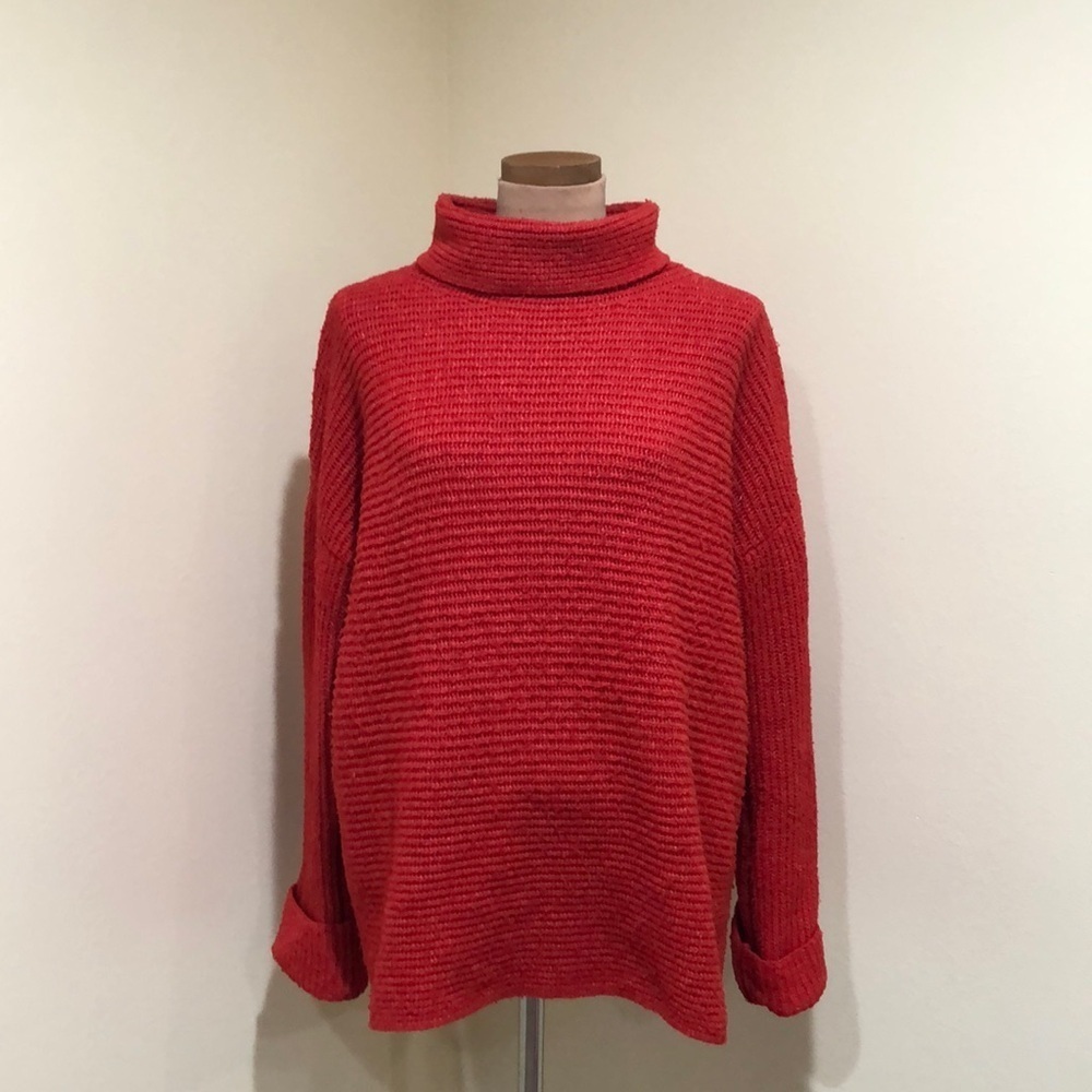 Anthropologie Pilcro Sweater Size Medium Vermillion Red Orange Ribbed Pullover - Picture 2 of 12